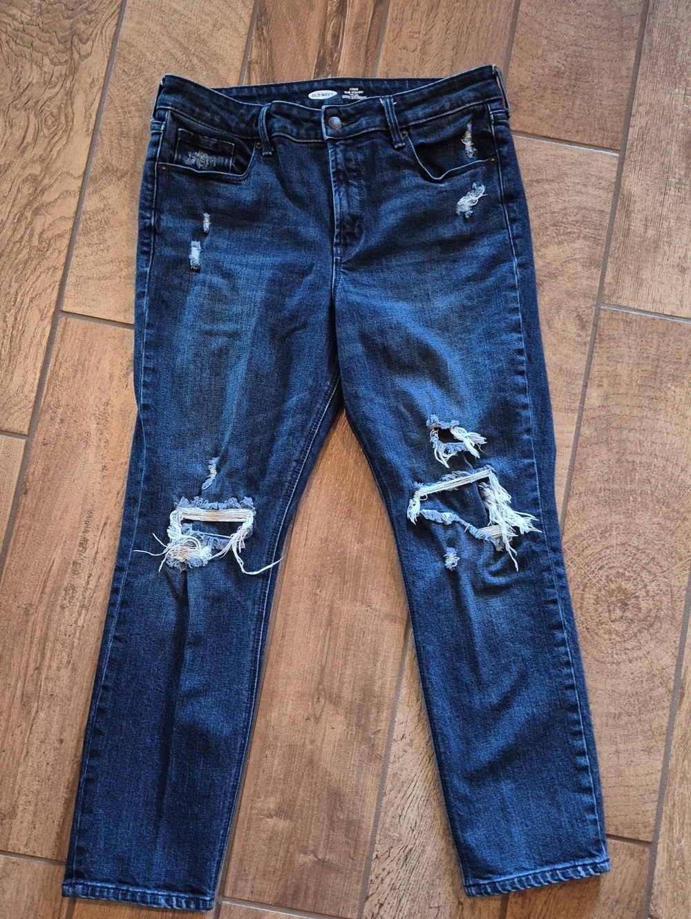 Old Navy Dark Blue Distressed Straight-Leg Jeans